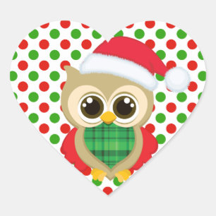 Adesivo de Coração de Coruja do Papai Noel Fofo