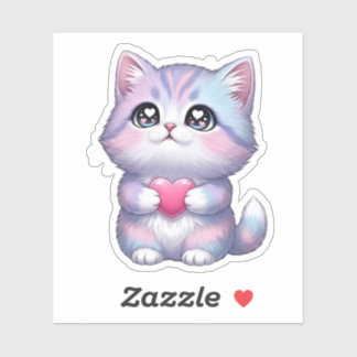 Adesivo de Coração de Gatinho Kawaii Gato Fofo Amo
