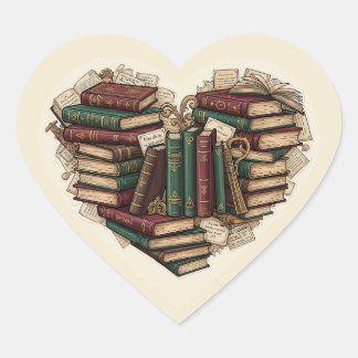 Adesivo de Coração de Livro | Bibliófilo Vintage E