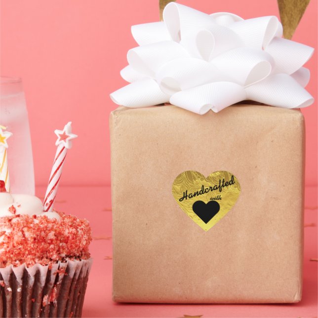 Adesivo de Coração Feito à Mão com Amor Dourado (Festa)