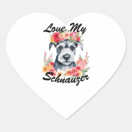 Adesivo de Coração Floral Ama Meu Schnauzer