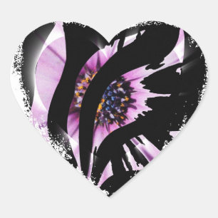 Adesivo de Coração Floral Roxo Abstrato