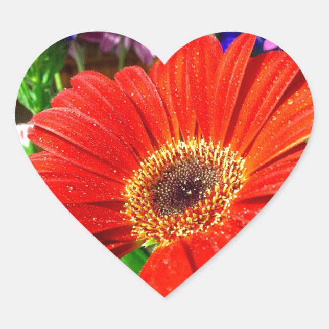 Adesivo de coração floral vermelho (Frente)