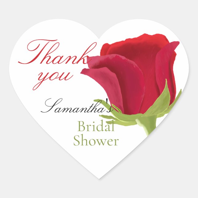 Adesivo de Coração para Chá de Noiva de Rosa Verme (Frente)