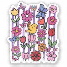 Adesivo de Desenho de Jardim Floral Fofo Pássaro B