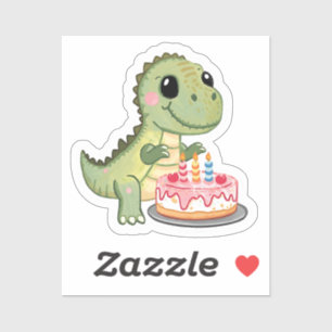 Adesivo de Dinossauro Fofo com Bolo de Aniversário