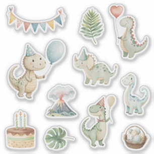 Adesivo de Dinossauros Feliz Aniversário Pintado à