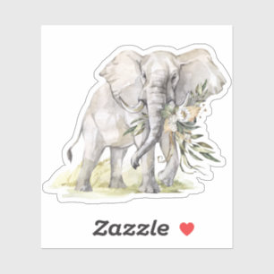 Adesivo de elefante e flores brancas de aquarela