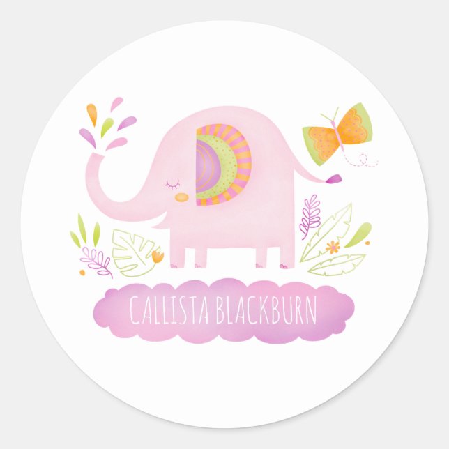 Adesivo de elefante rosa-claro personalizado (Frente)