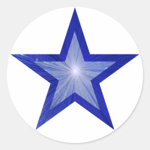 Adesivo de estrela azul escura redondo branco