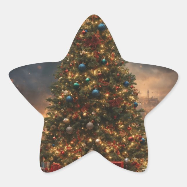 Adesivo de Estrela de Árvore de Natal (Frente)