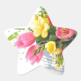 adesivo de estrela de flores de primavera em cesto