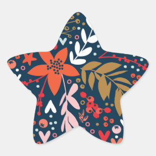 Adesivo de estrela de Natal floral azul marinho bo