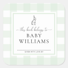 Adesivo de Etiqueta de Livro Coelho Xadrez Verde L