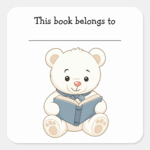 Adesivo de etiqueta de livro de urso e livro editá