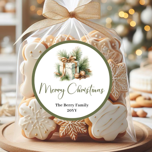 Adesivo de Etiqueta de Natal Simples Terroso para  (Simple Earthy Christmas Family Name Sticker Label

)