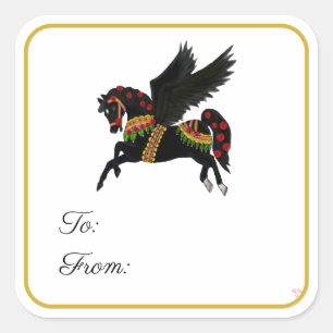 Adesivo de etiqueta de presente Black Carousel Peg