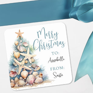 Adesivo de Etiqueta de Presente de Natal de Praia