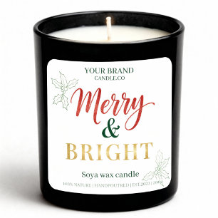 Adesivo de etiqueta de vela de Natal Alegre e Bril