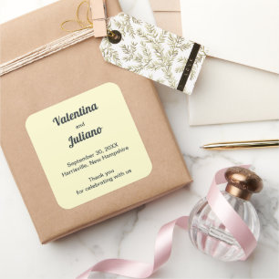 Adesivo de Favor de Casamento Quadrado com Texto e