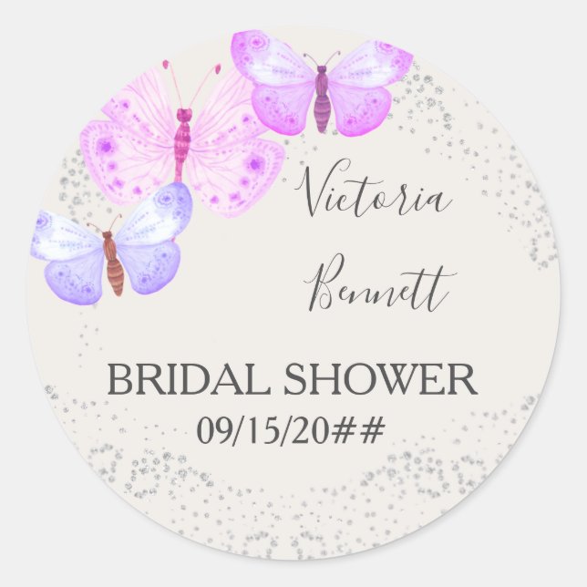 Adesivo de Favor Rótulo Borboletas Céus Rosa Confe (Frente)