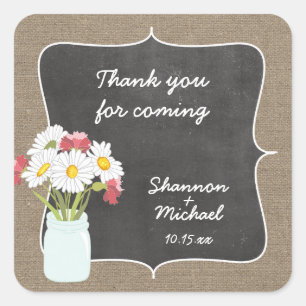Adesivo de favor Rustic Mason Jar Daisy Chalkboard