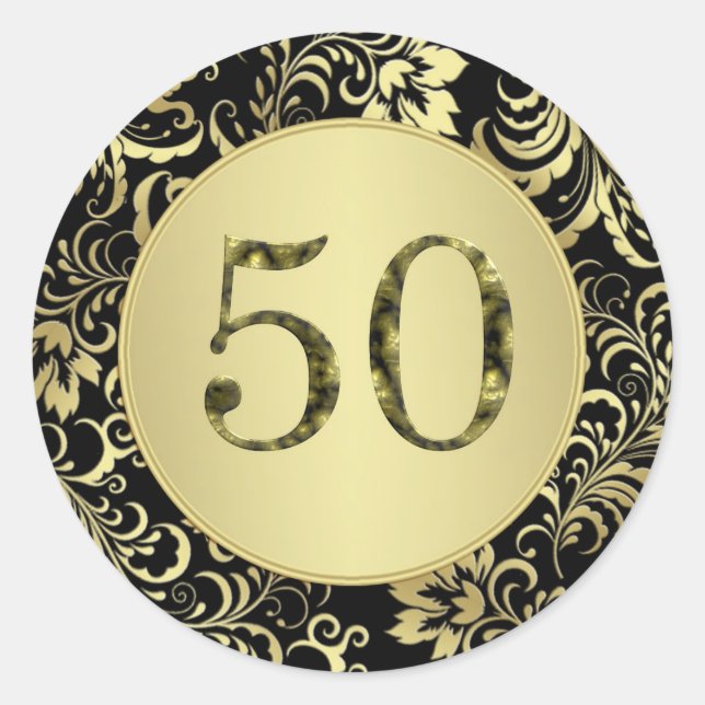 Adesivo de Festa de aniversário preto e dourado 50 (Frente)