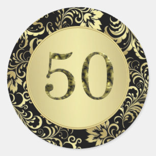 Adesivo de Festa de aniversário preto e dourado 50
