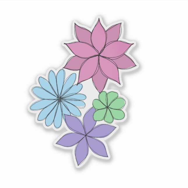 Adesivo de Flor Rosa, Roxo, Azul, Verde-Menta Dese (Frente)