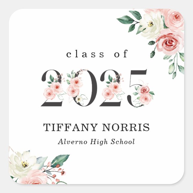 Adesivo de Formatura de Números Florais Rosa Bege (Frente)