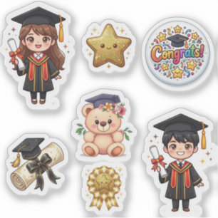Adesivo de formatura Kawaii Fofo Menino e Menina C