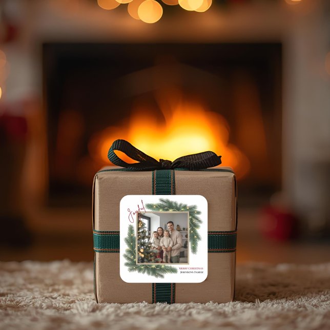 Adesivo de Foto Personalizado de Natal Alegre da F (Criador carregado)