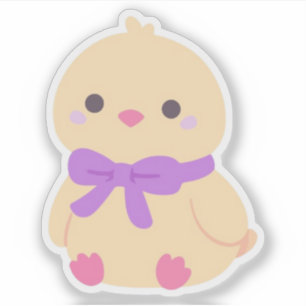 Adesivo de Franguinho Kawaii Fofinho com Laço Roxo