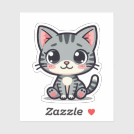 Adesivo de gatinho cinza tabby fofo – Olhos grande
