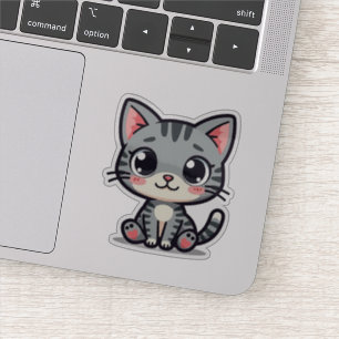 Adesivo de gatinho cinza tabby fofo – Olhos grande