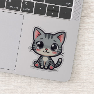 Adesivo de gatinho cinza tabby fofo – Olhos grande