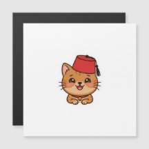 Adesivo de Gato com Chapéu Fez Marroquino Kawaii F