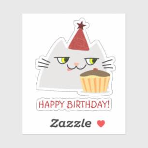 Adesivo de Gato de Aniversário Engraçado Bolo de F