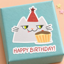 Adesivo de Gato de Aniversário Engraçado Bolo de F