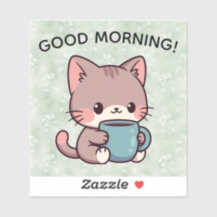 Adesivo de Gato de Boa Manhã – Gatinho de Café Fof