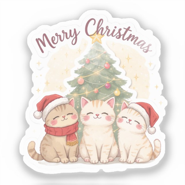 Adesivo de Gatos de Natal Feliz (Frente)