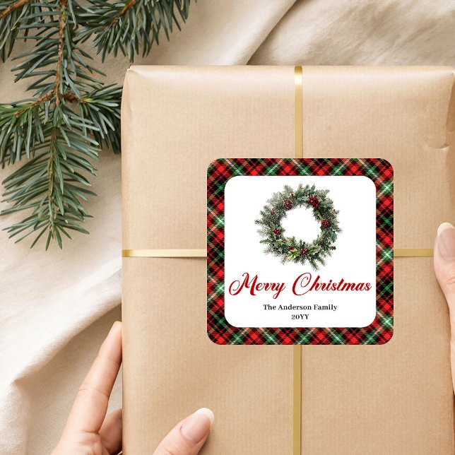 Adesivo de grinalda de Natal elegante personalizad (Elegant Christmas wreath sticker custom holiday name

)