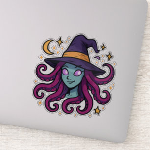 Adesivo de Halloween da Bruxa do Cabelo Tentacular