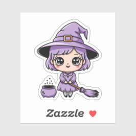 Adesivo de Halloween da Bruxa Roxa Kawaii