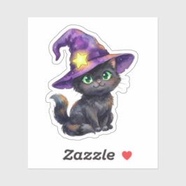 Adesivo de Halloween de Gato Preto Fofo Usando Cha