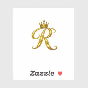 Adesivo de Letra R Monograma Dourado de Luxo Coroa