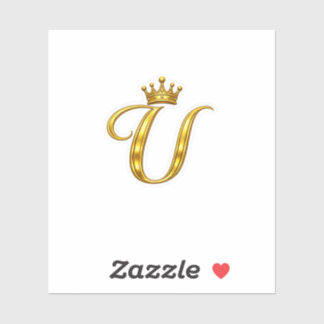Adesivo de Letra U Monograma Dourado de Luxo Coroa