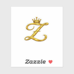 Adesivo de Letra Z Monograma Dourado de Luxo Coroa
