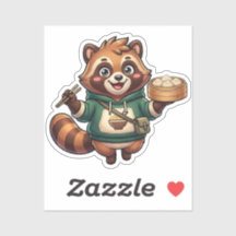 Adesivo de Mascote Comilona de Guaxinim Fofinho