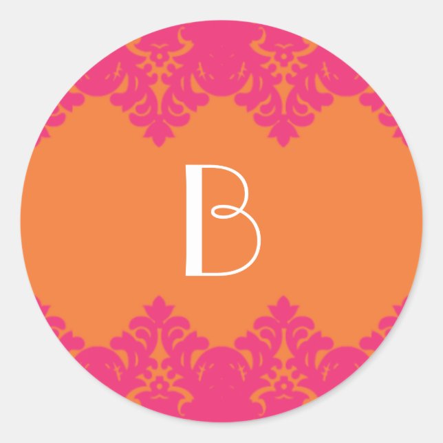 Adesivo de monograma cor-de-rosa laranja e quente (Frente)